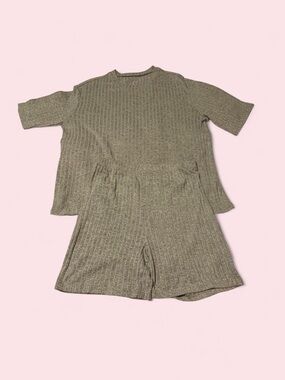 Source Unknown Ribbed Short-Sleeve Pajama Set in Tan